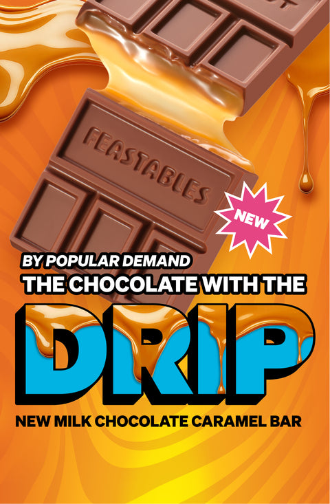 By popular demand, the chocolate with the DRIP: Introducing Feastables' New Milk Chocolate Caramel Bar!