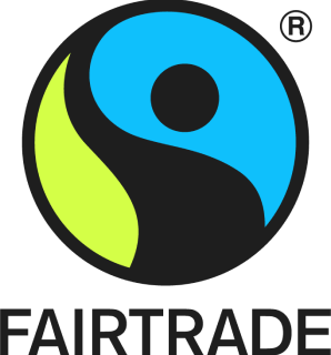 Fairtrade logo with blue, green, and black colors on a white background